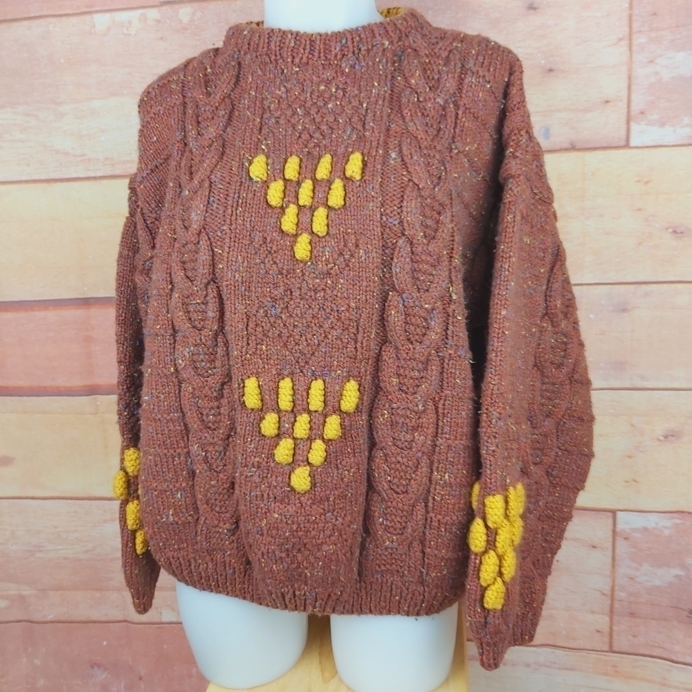 VINTAGE Woolblend cable knit crew neck oversized thick sweater L/XL